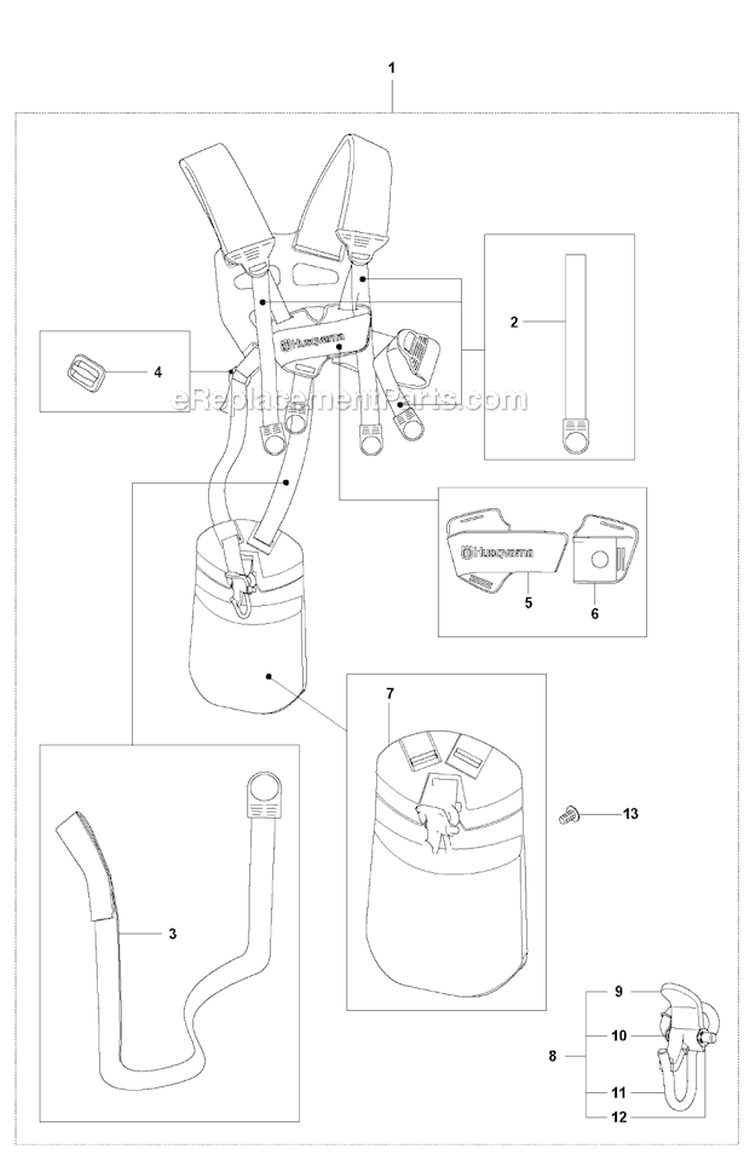Harness Diagram and Parts List for 323RII 2009-10 Husqvarna Brush Cutter