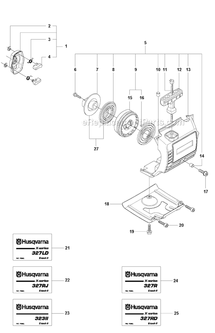 Starter Diagram and Parts List for 323RII 2009-10 Husqvarna Brush Cutter