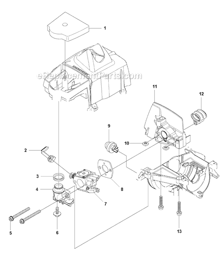 Carburetor  Air Filter Diagram and Parts List for 323RII 2009-10 Husqvarna Brush Cutter