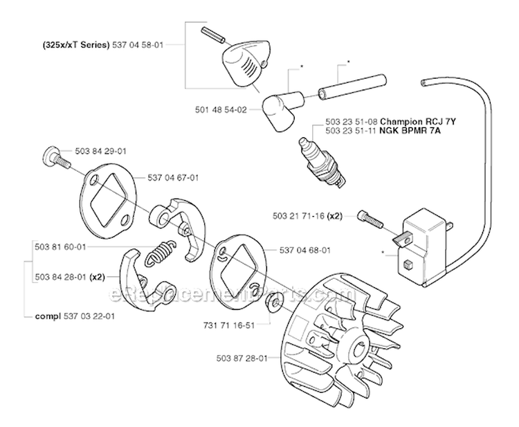 Ignition System  Clutch Diagram and Parts List for 323RJ 2002-01 Husqvarna Brush Cutter