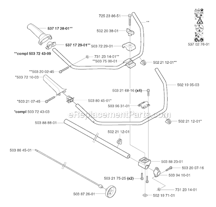 Shaft  Handle Diagram and Parts List for 323RJ 2002-01 Husqvarna Brush Cutter