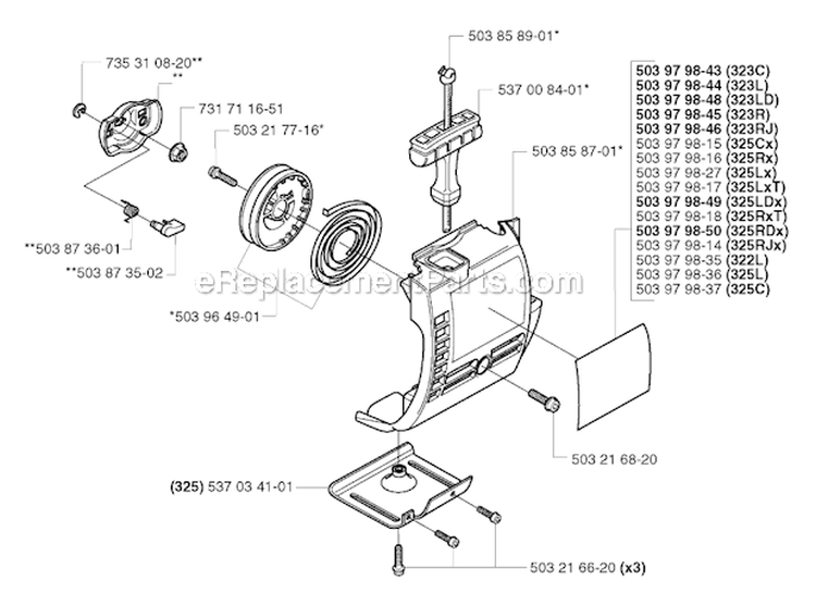 Starter Diagram and Parts List for 323RJ 2002-01 Husqvarna Brush Cutter