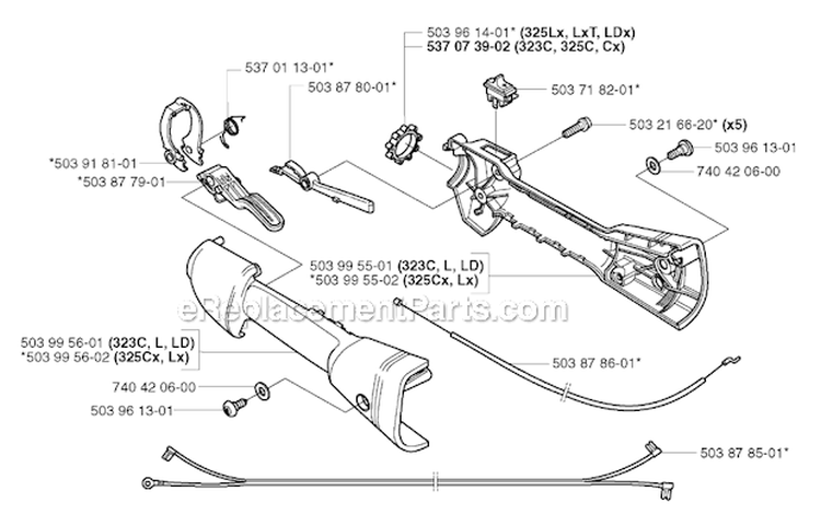 Throttle Controls Diagram and Parts List for 323RJ 2002-01 Husqvarna Brush Cutter