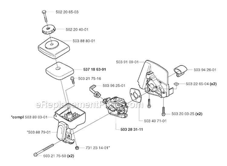 Carburetor  Air Filter Diagram and Parts List for 323RJ 2002-01 Husqvarna Brush Cutter