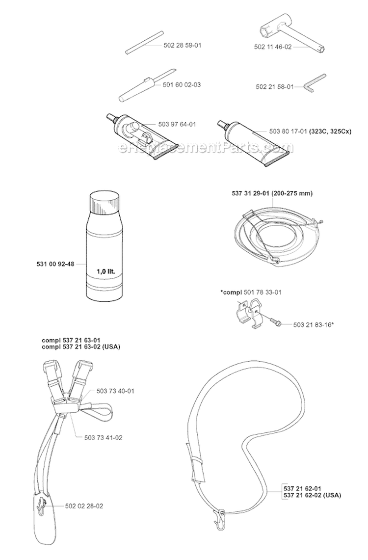 Accessories Diagram and Parts List for 323RJ 2005-05 Husqvarna Brush Cutter