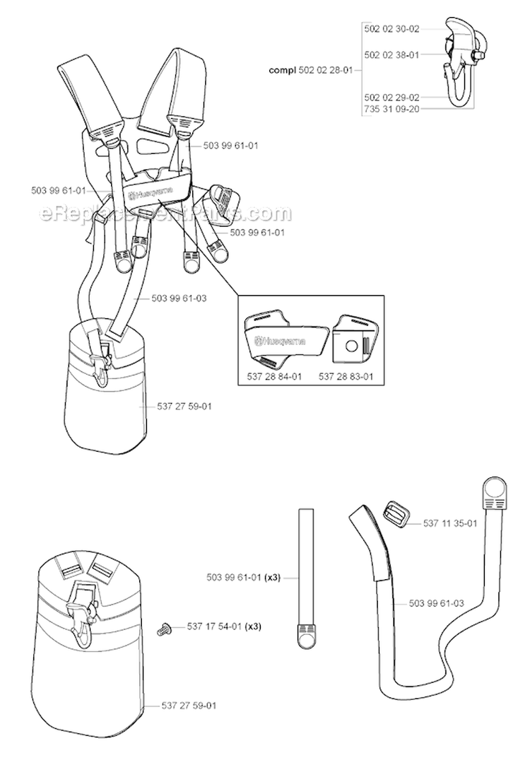 Harness Diagram and Parts List for 323RJ 2005-05 Husqvarna Brush Cutter