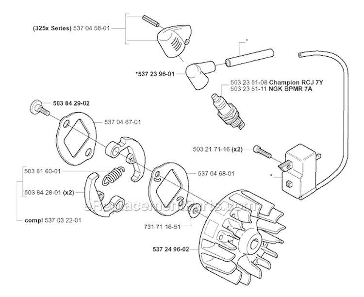 Ignition System  Clutch Diagram and Parts List for 323RJ 2005-05 Husqvarna Brush Cutter