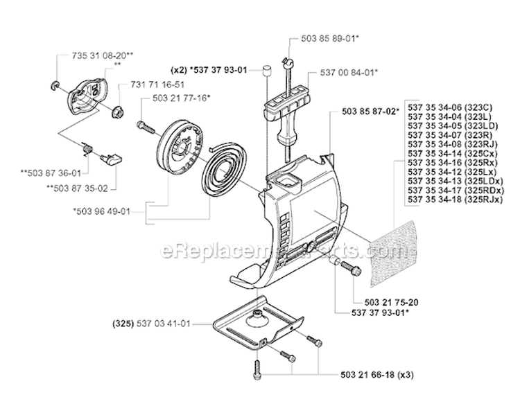 Starter 1 Diagram and Parts List for 323RJ 2005-05 Husqvarna Brush Cutter