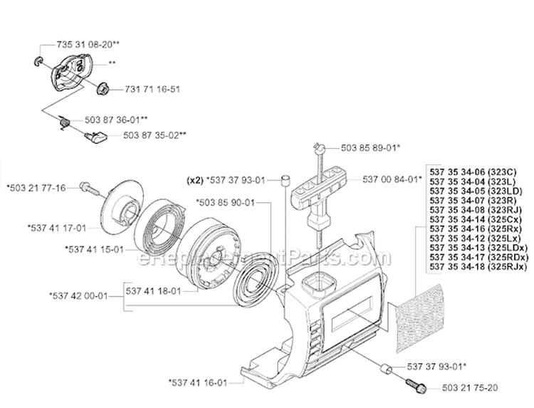 Starter 2 Diagram and Parts List for 323RJ 2005-05 Husqvarna Brush Cutter