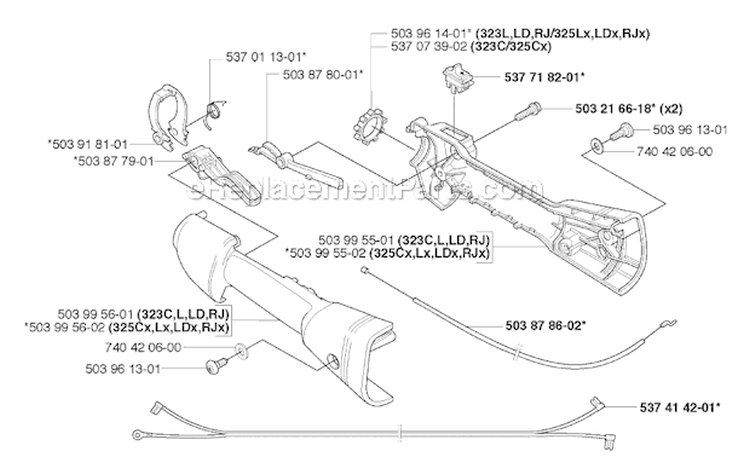 Throttle Controls Diagram and Parts List for 323RJ 2005-05 Husqvarna Brush Cutter