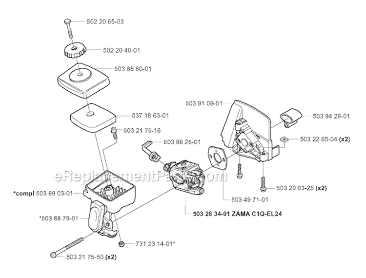 Carburetor  Air Filter Diagram and Parts List for 323RJ 2005-05 Husqvarna Brush Cutter