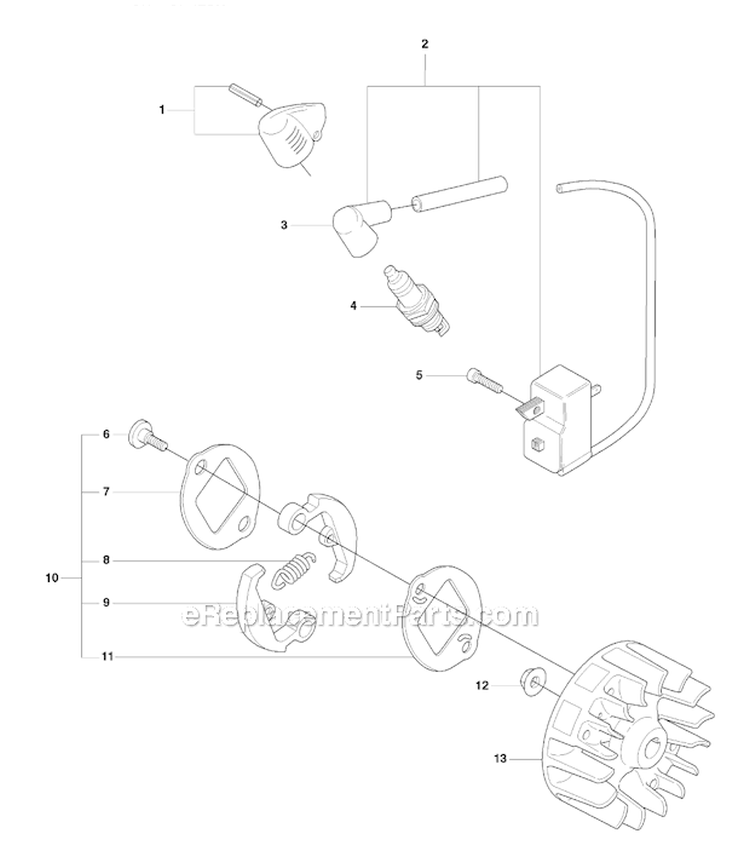 Ignition System  Clutch Diagram and Parts List for 323RJ 2008-03 Husqvarna Brush Cutter