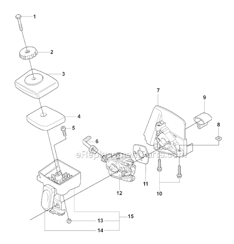 Carburetor  Air Filter Diagram and Parts List for 323RJ 2008-03 Husqvarna Brush Cutter