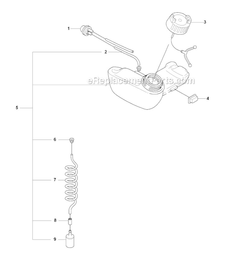 Fuel Tank Diagram and Parts List for 323RJ 2008-03 Husqvarna Brush Cutter