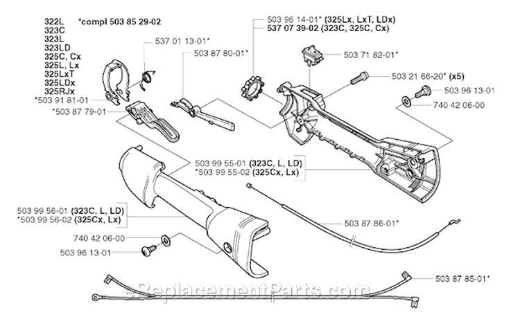Throttle Controls Diagram and Parts List for 323R 2002-01 Husqvarna Brush Cutter