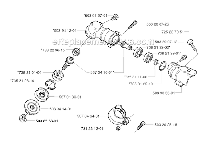 Bevel Gear Diagram and Parts List for 323R 2002-01 Husqvarna Brush Cutter