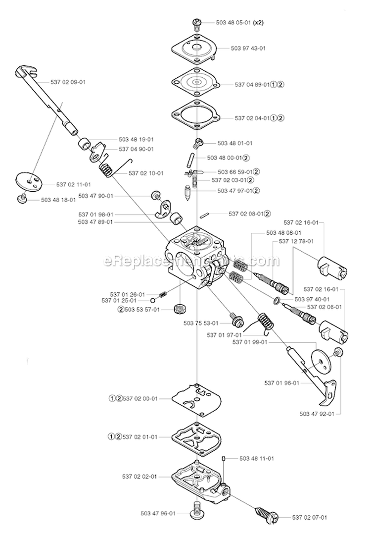 Carburetor Details Diagram and Parts List for 323R 2002-01 Husqvarna Brush Cutter
