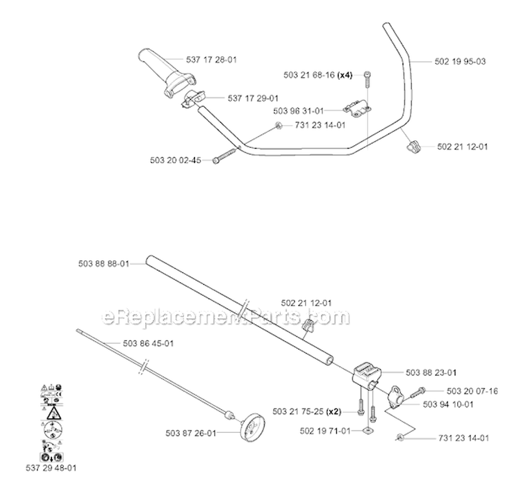 Shaft  Handle Diagram and Parts List for 323R 2004-03 Husqvarna Brush Cutter