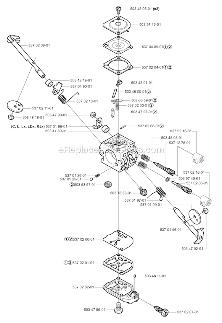 Carburetor Details Diagram and Parts List for 323R 2004-03 Husqvarna Brush Cutter
