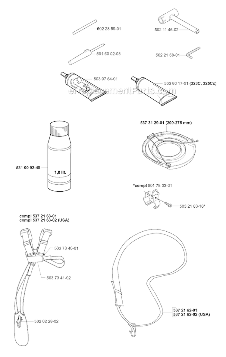 Accessories Diagram and Parts List for 323R 2005-05 Husqvarna Brush Cutter