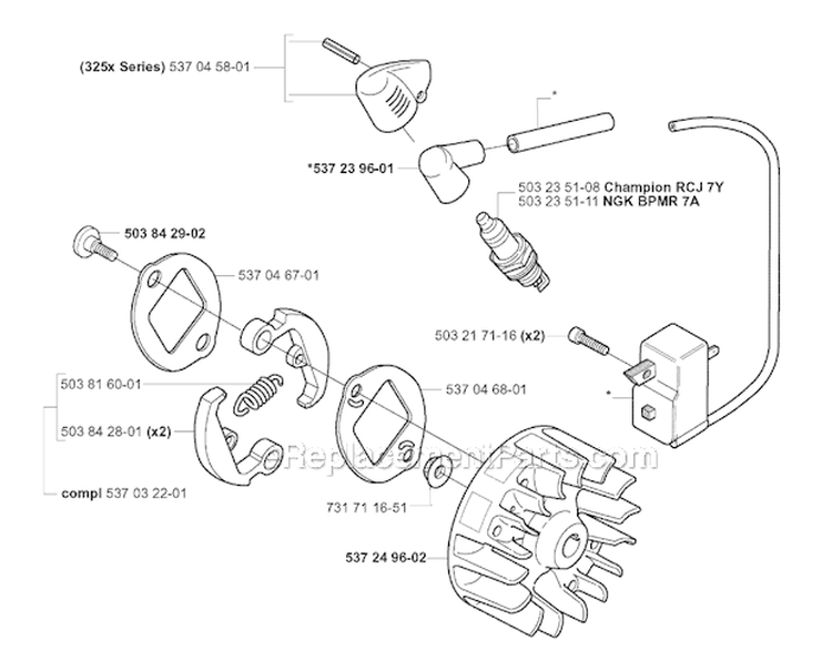 Ignition System  Clutch Diagram and Parts List for 323R 2005-05 Husqvarna Brush Cutter