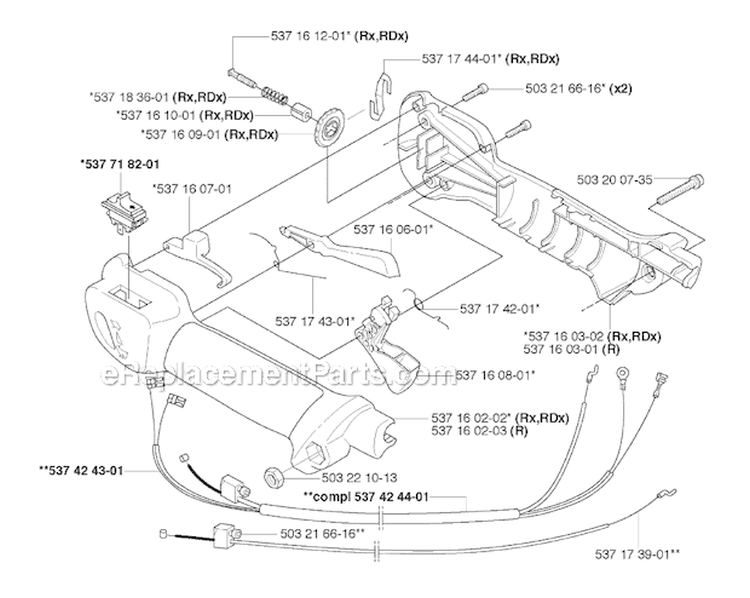Throttle Controls Diagram and Parts List for 323R 2005-05 Husqvarna Brush Cutter