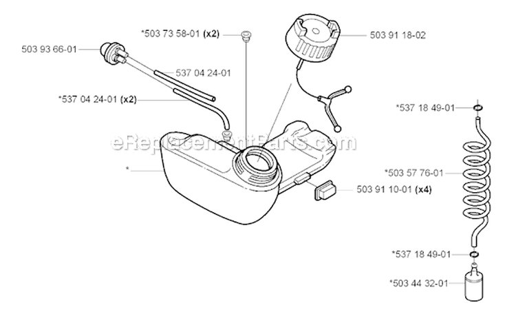 Fuel Tank Diagram and Parts List for 323R 2005-05 Husqvarna Brush Cutter
