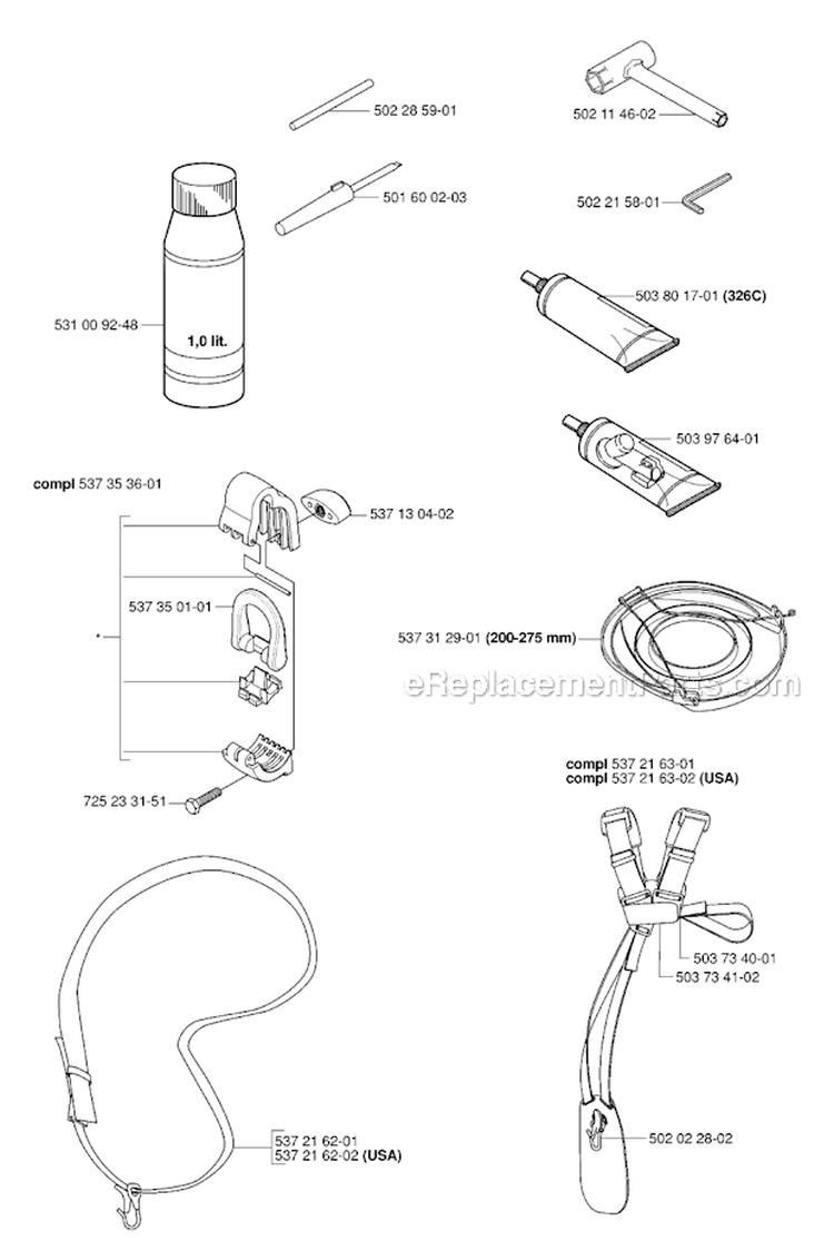 Accessories 1 Diagram and Parts List for 323R 2006-04 Husqvarna Brush Cutter