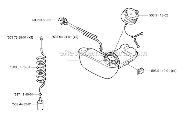 Fuel Tank Diagram and Parts List for 323R 2006-04 Husqvarna Brush Cutter