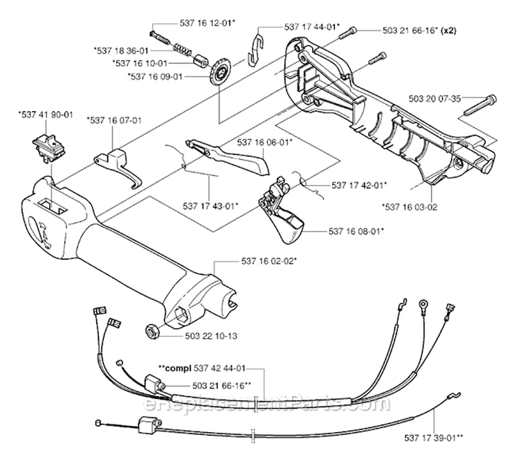 Handle  Controls Diagram and Parts List for 323R 2006-04 Husqvarna Brush Cutter