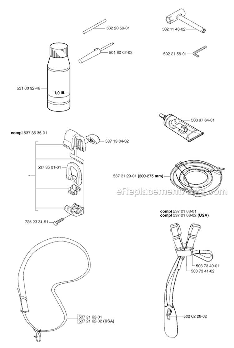 Accessories 1 Diagram and Parts List for 323R 2007-01 Husqvarna Brush Cutter