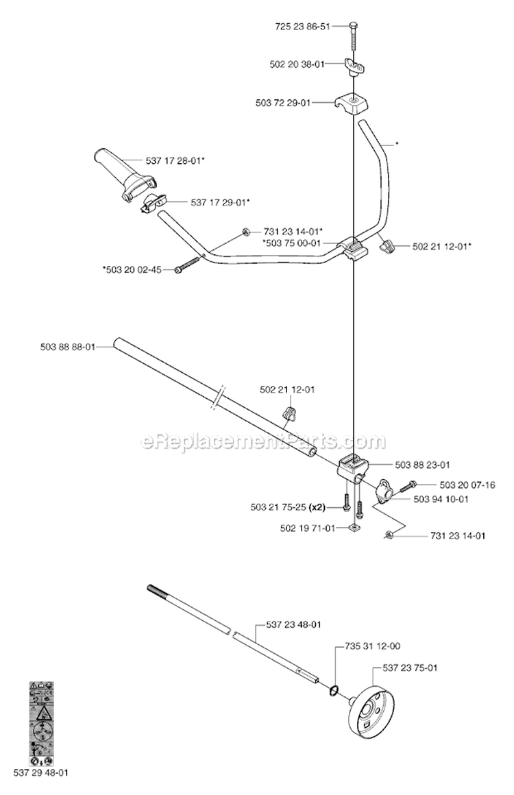 Shaft  Handle Diagram and Parts List for 323R 2007-01 Husqvarna Brush Cutter
