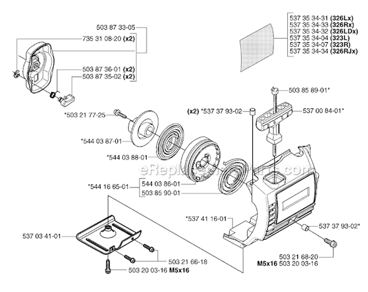 Starter 2 Diagram and Parts List for 323R 2007-01 Husqvarna Brush Cutter