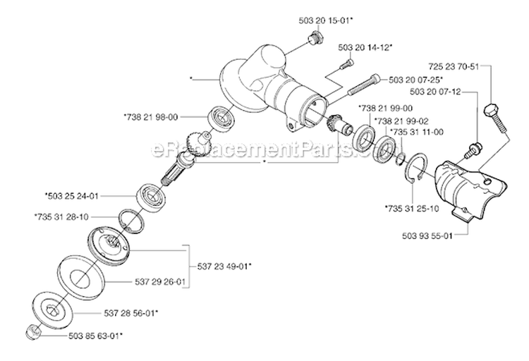 Bevel Gear Diagram and Parts List for 323R 2007-01 Husqvarna Brush Cutter