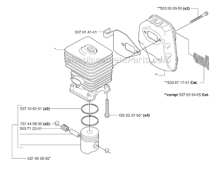 Cylinder Piston  Muffler Diagram and Parts List for 323R 2007-01 Husqvarna Brush Cutter