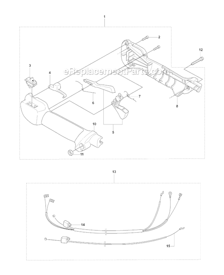 Handle  Controls Diagram and Parts List for 323R 2008-03 Husqvarna Brush Cutter
