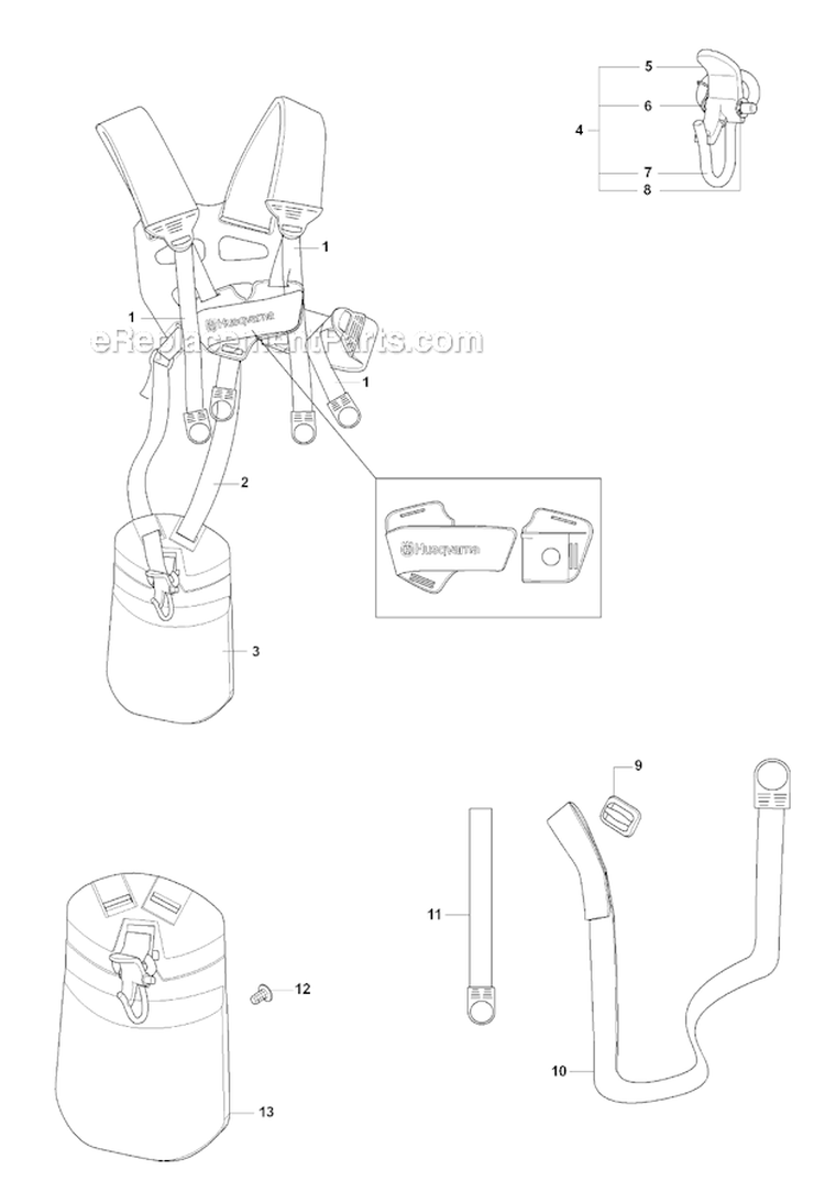 Harness Diagram and Parts List for 323R 2008-03 Husqvarna Brush Cutter