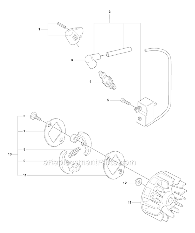 Ignition System  Clutch Diagram and Parts List for 323R 2008-03 Husqvarna Brush Cutter