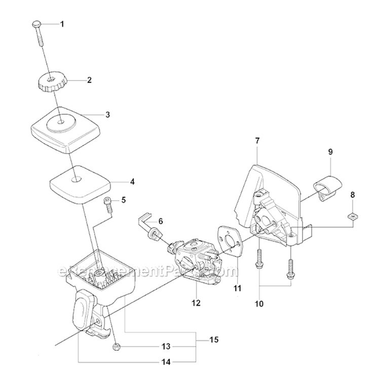Carburetor  Air Filter Diagram and Parts List for 323R 2008-03 Husqvarna Brush Cutter