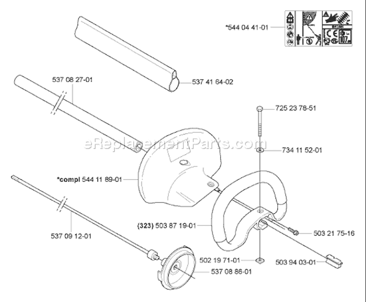 Page K Diagram and Parts List for 323HE3 323 HE 3 2005-09 Husqvarna Hedge Trimmer