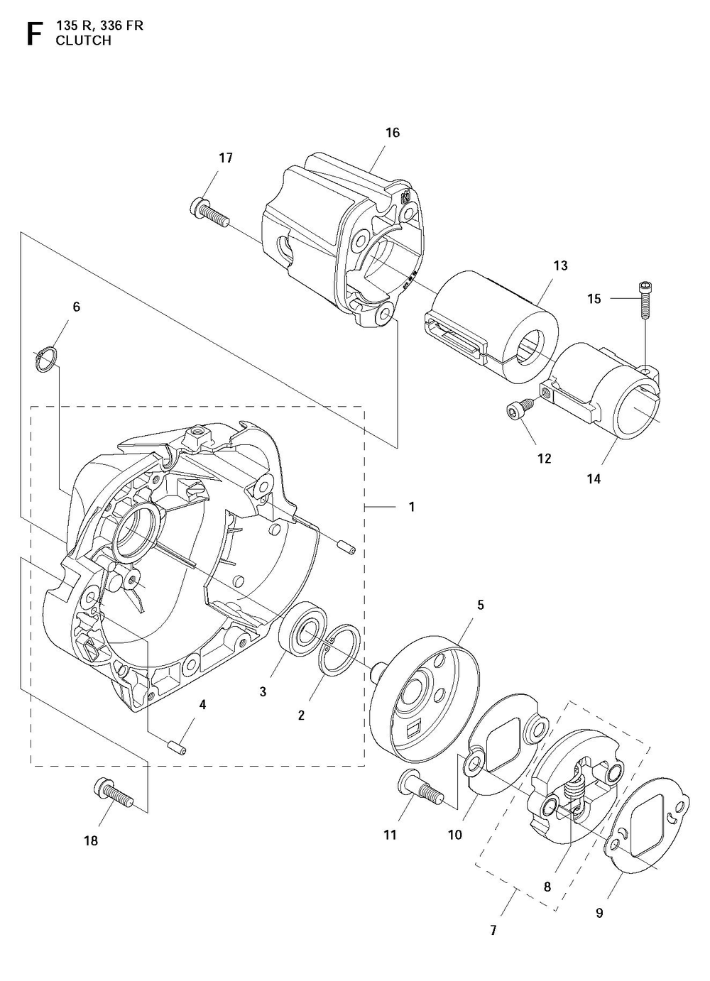 Clutch Diagram and Parts List for 336RK  Husqvarna Brush Cutter