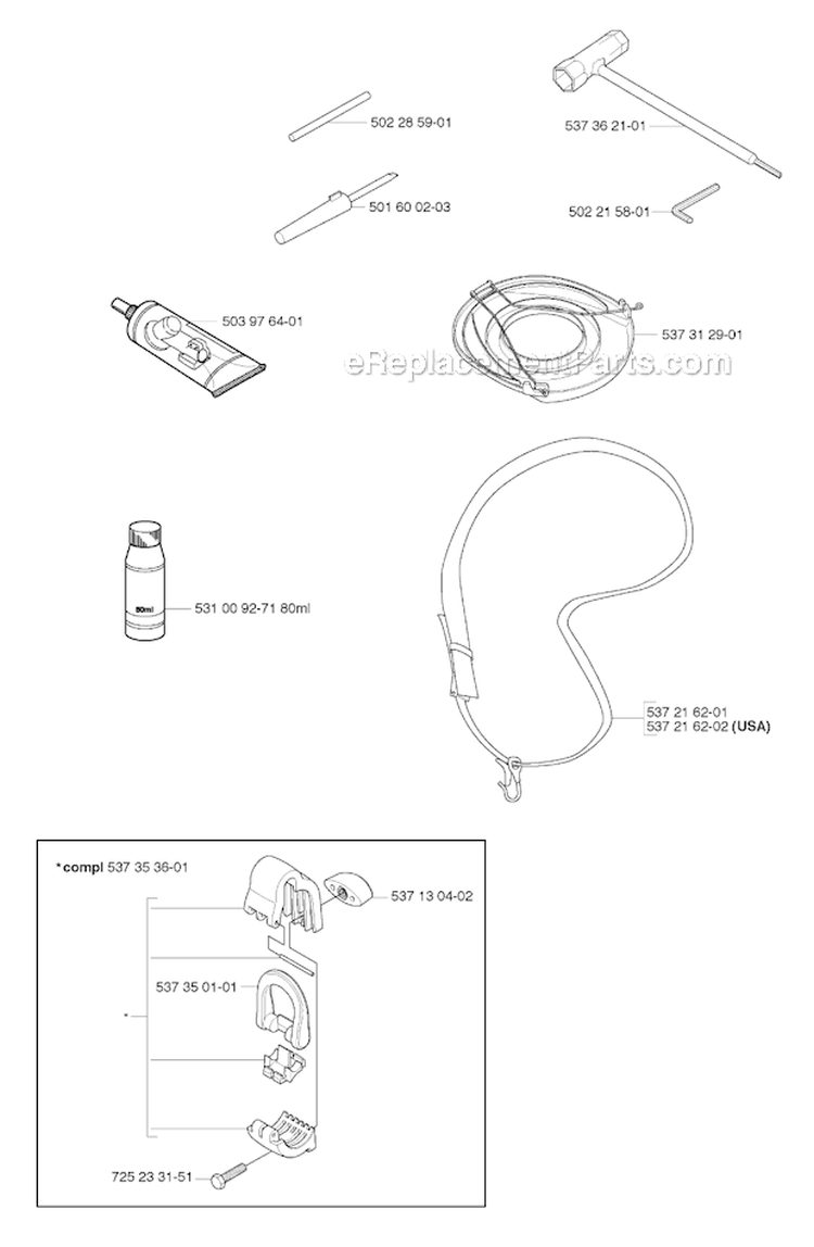 Accessories Diagram and Parts List for 324RX 2004-05 Husqvarna Brush Cutter