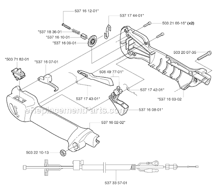 Handle  Controls Diagram and Parts List for 324RX 2004-05 Husqvarna Brush Cutter