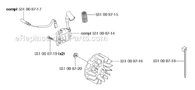 Ignition System Diagram and Parts List for 324RX 2004-05 Husqvarna Brush Cutter