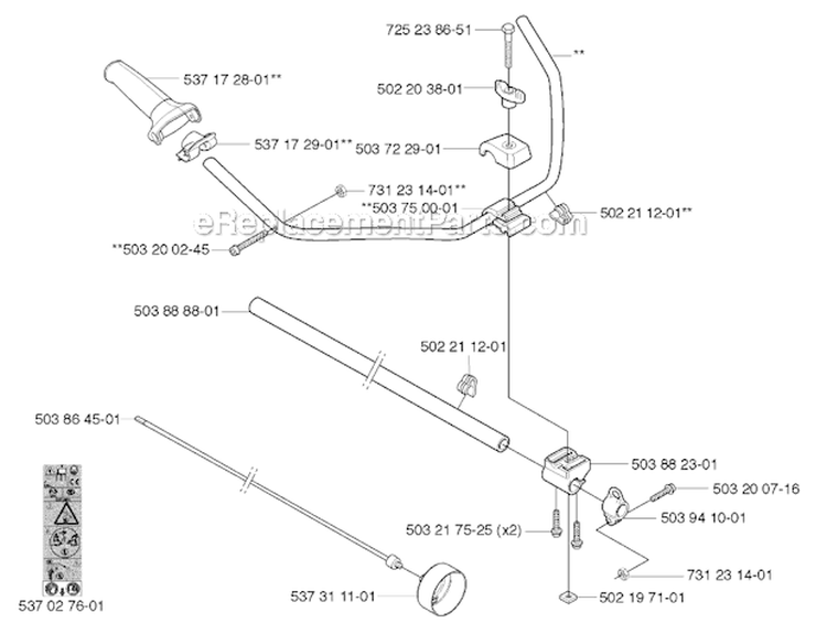 Shaft  Handle Diagram and Parts List for 324RX 2004-05 Husqvarna Brush Cutter