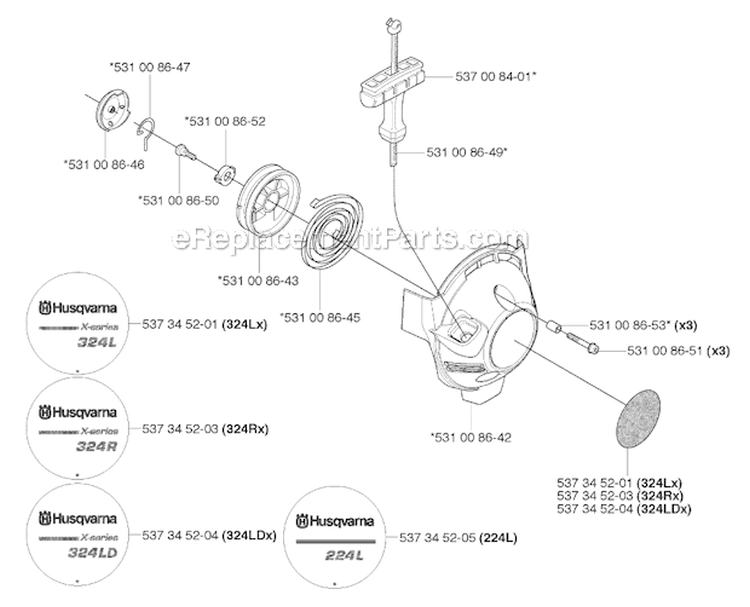 Starter Diagram and Parts List for 324RX 2004-05 Husqvarna Brush Cutter