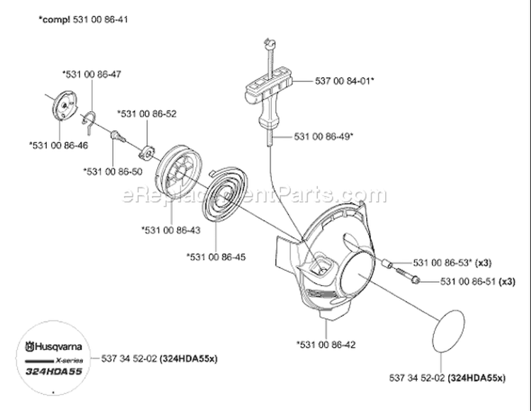 Page M Diagram and Parts List for 324 HDA 55X 2004-05 Husqvarna Hedge Trimmer