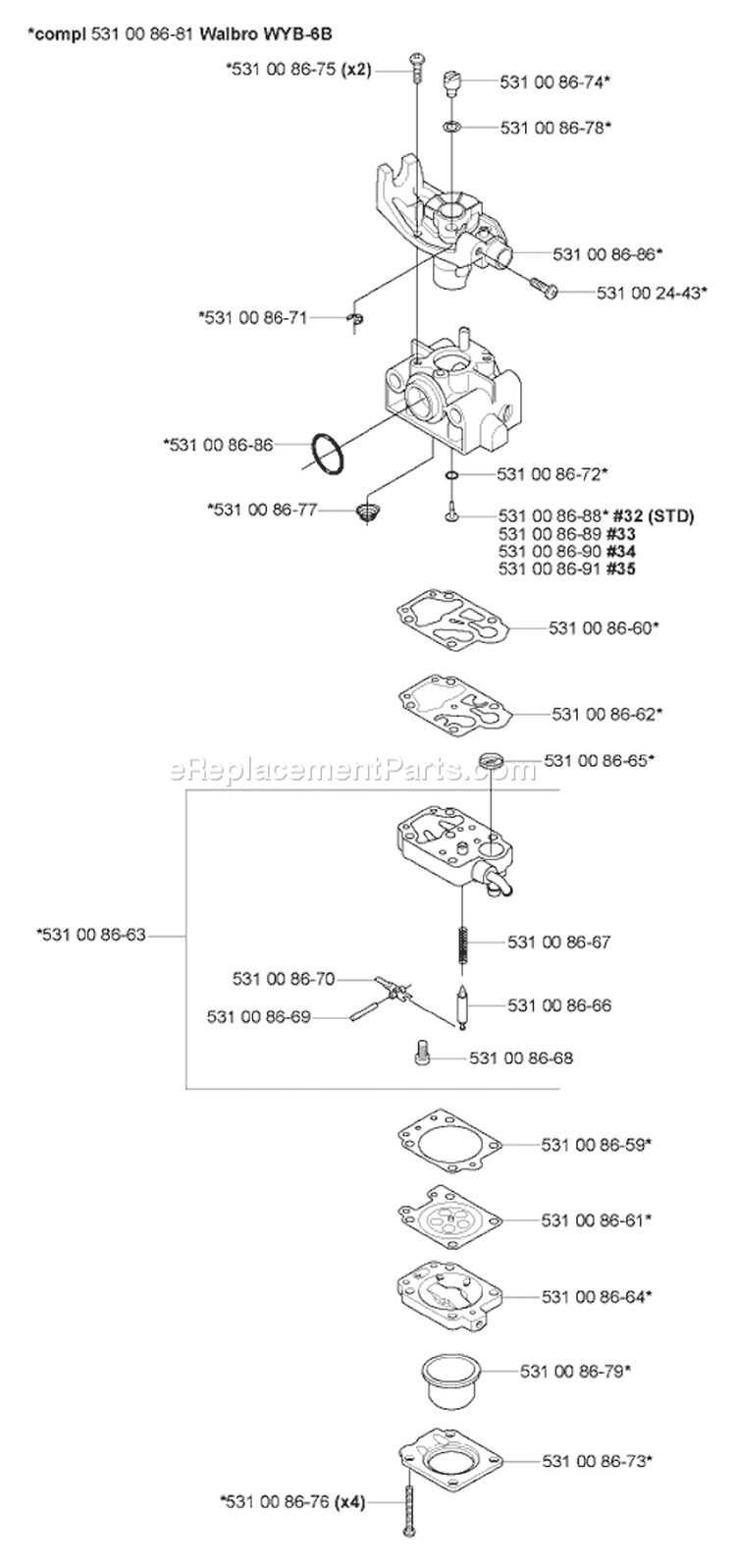 Page C Diagram and Parts List for 324 HDA 55x 2005-09 Husqvarna Leaf Blower / Vacuum