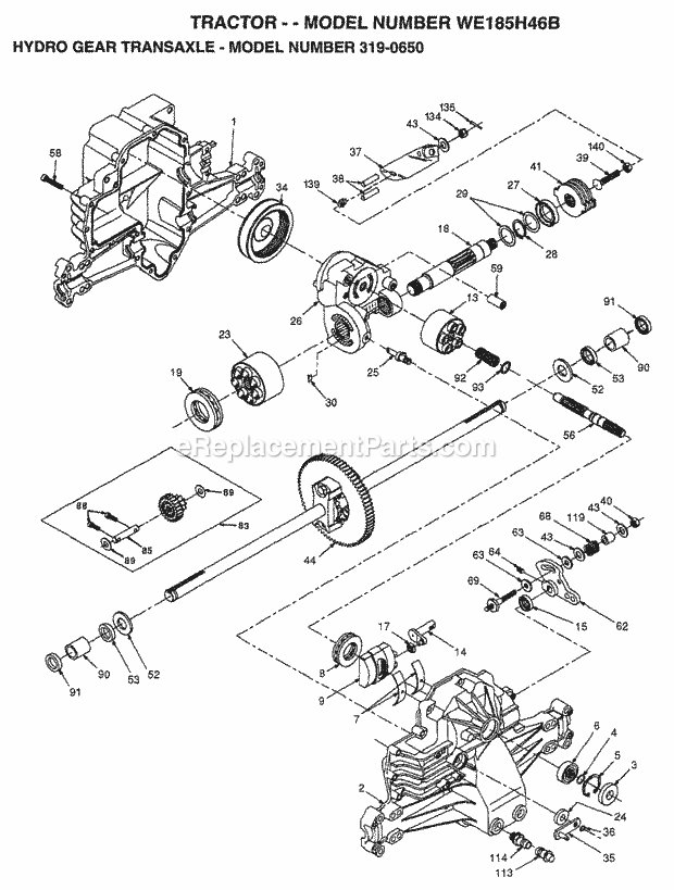 Hydro Gear Transaxle Diagram and Parts List for WE185H46B 1998 Husqvarna Lawn Tractor