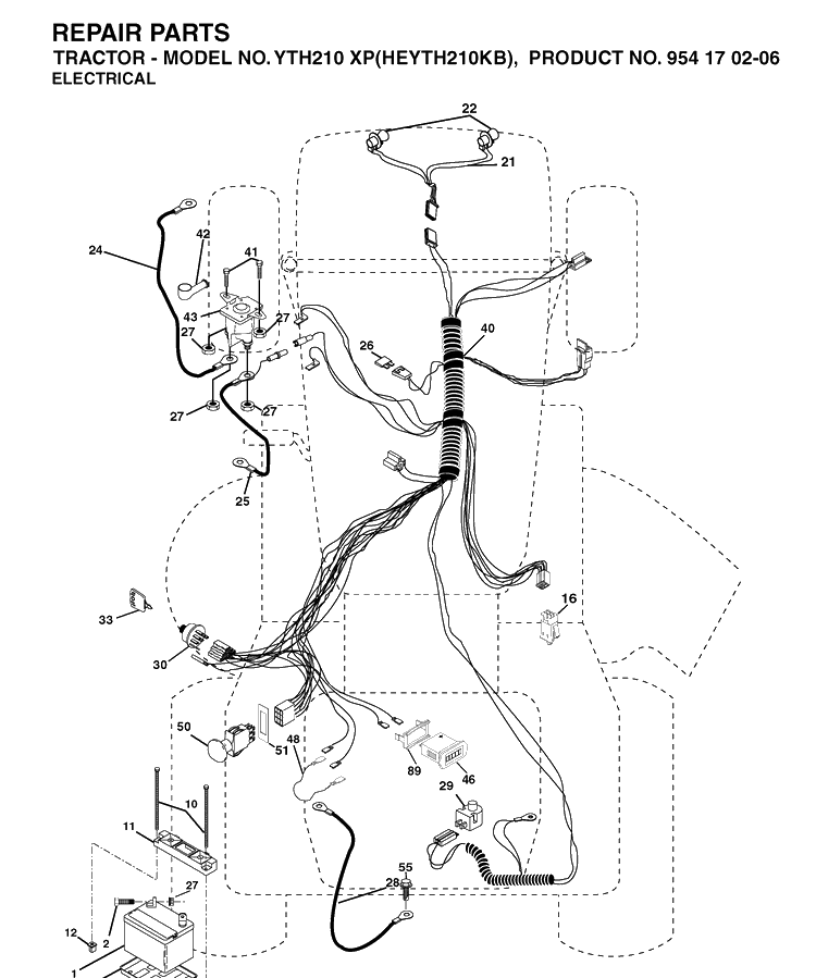 Electrical Diagram and Parts List for YTH210XP (HEYTH210KB)(2004-01) Husqvarna Lawn Tractor